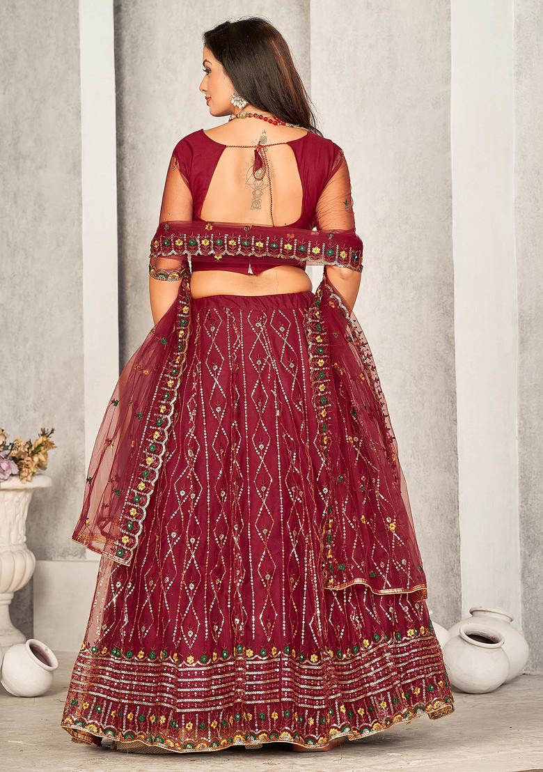 Maroon Sequin Embroidered Net Lehenga Set
