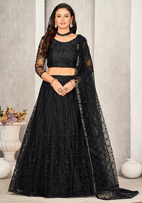 Black Sequin Embroidered Net Lehenga Set