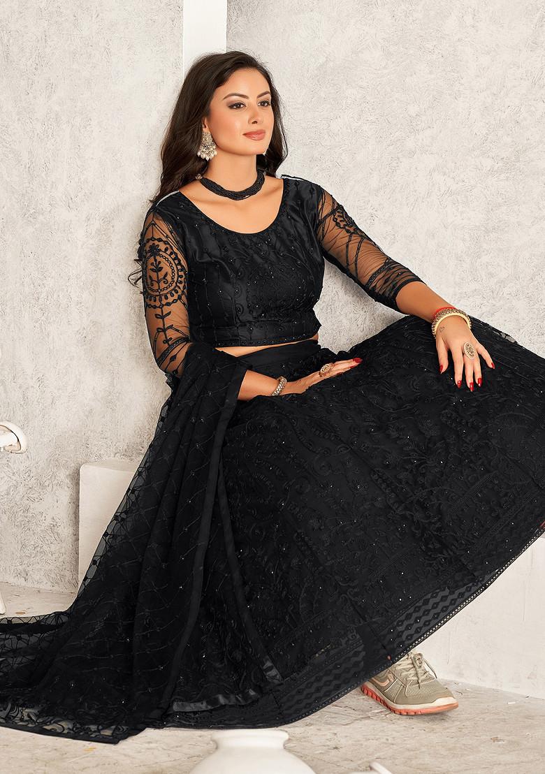 Black Sequin Embroidered Net Lehenga Set