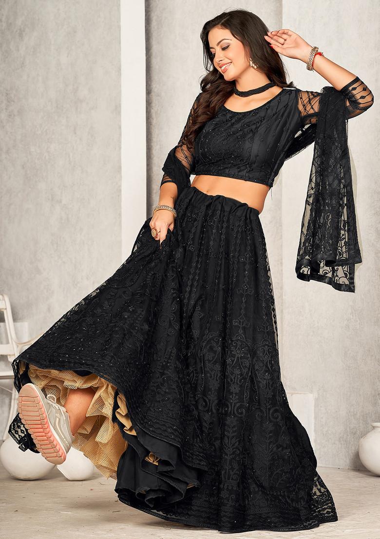 Black Sequin Embroidered Net Lehenga Set