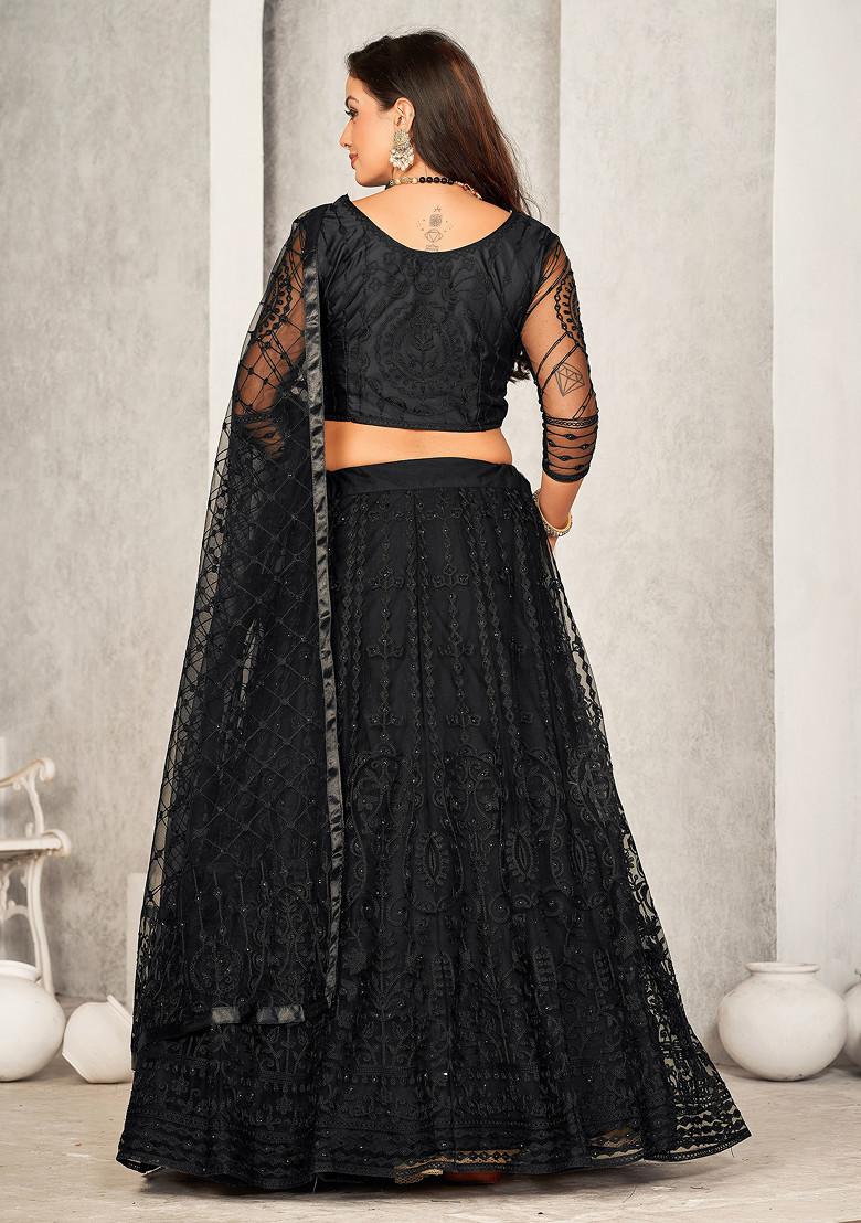 Black Sequin Embroidered Net Lehenga Set