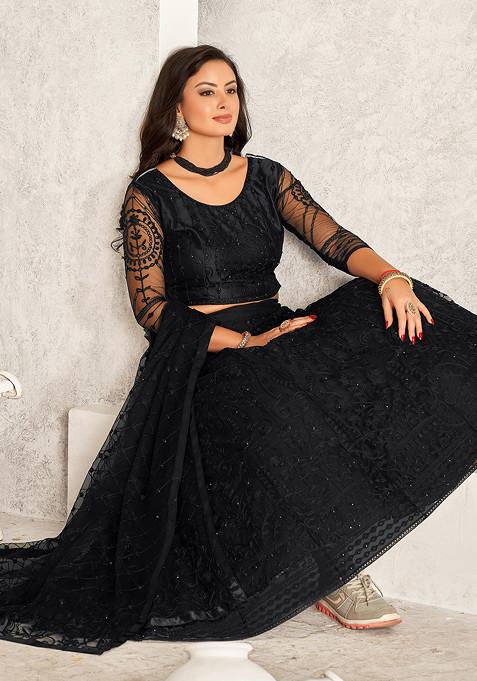 Black Sequin Embroidered Net Lehenga Set