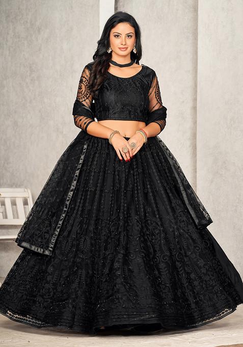 Black Sequin Embroidered Net Lehenga Set