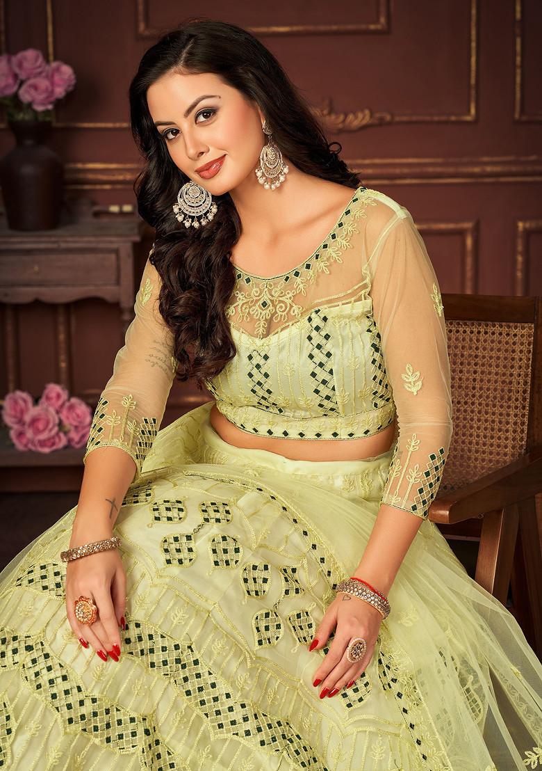 Yellow Embroidered Net Lehenga Set