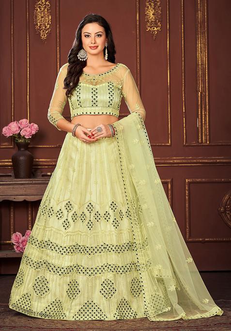 Yellow Embroidered Net Lehenga Set