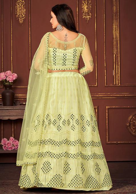 Yellow Embroidered Net Lehenga Set