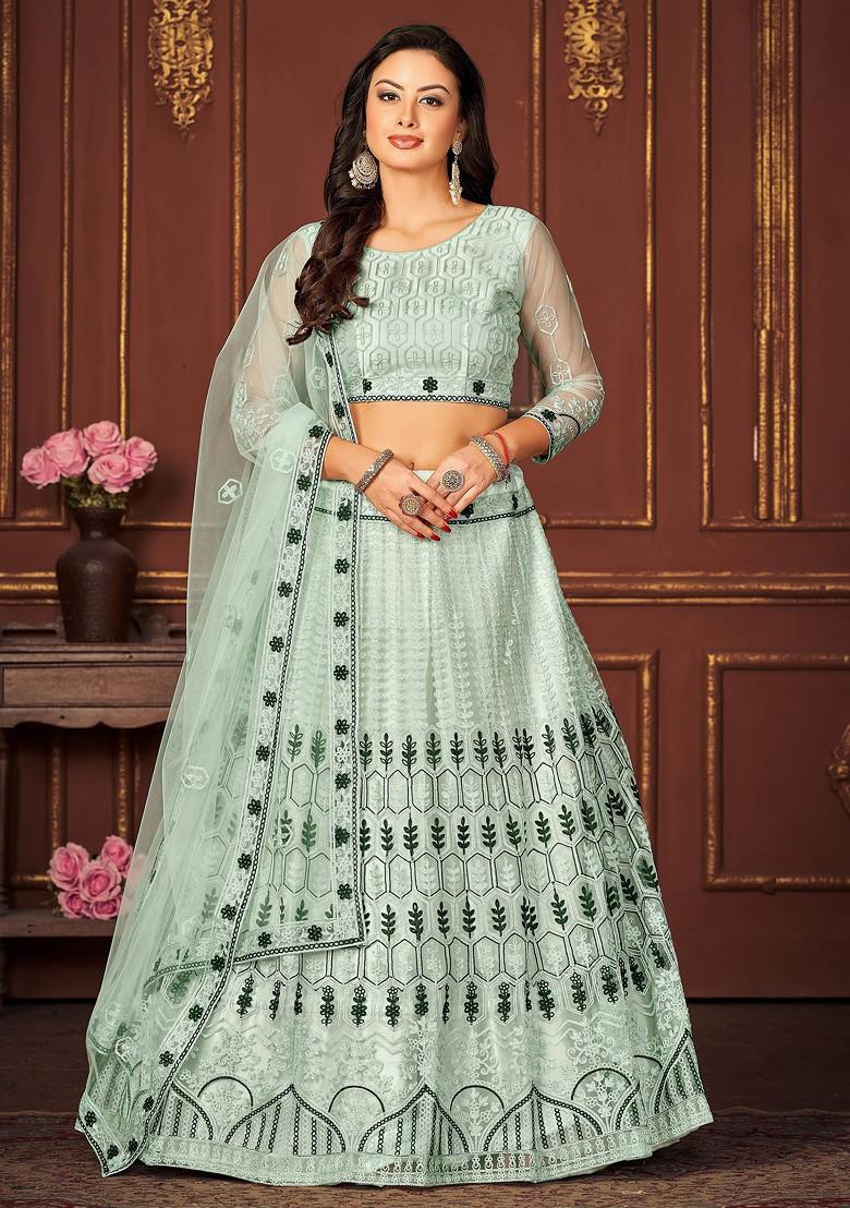Sky Blue Sequin Embroidered Net Lehenga Set