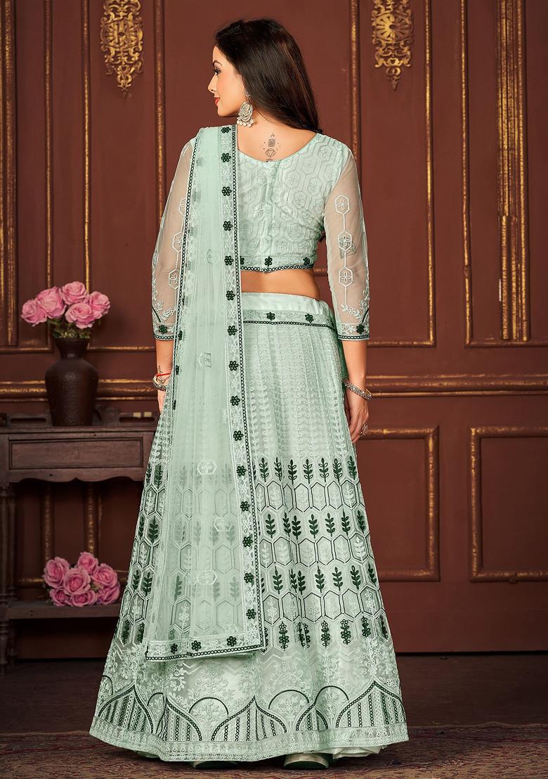 Sky Blue Sequin Embroidered Net Lehenga Set