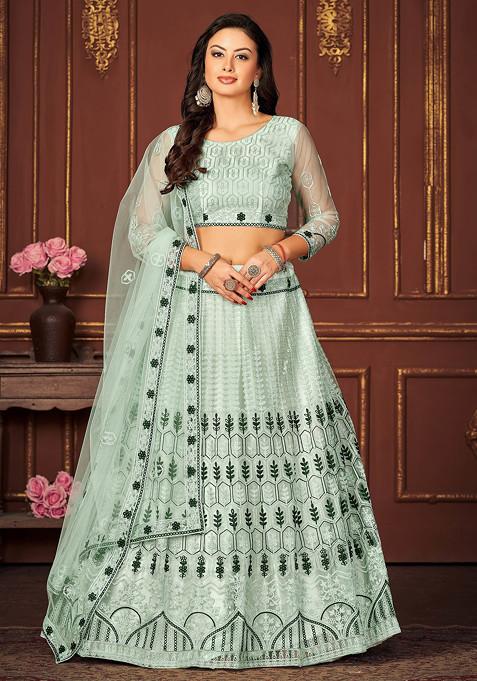 Sky Blue Sequin Embroidered Net Lehenga Set