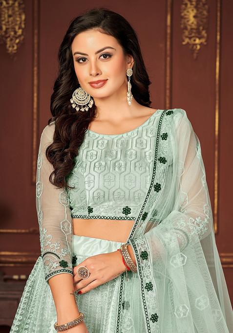 Sky Blue Sequin Embroidered Net Lehenga Set