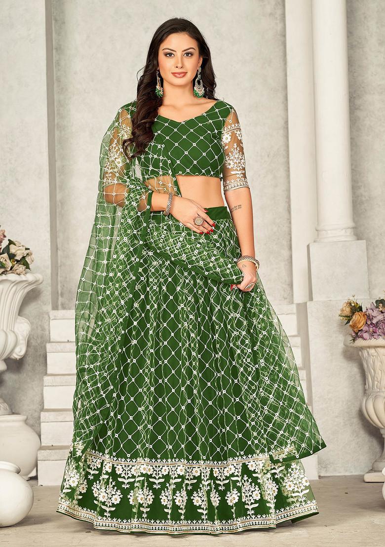 Mehendi Embroidered Net Lehenga Set