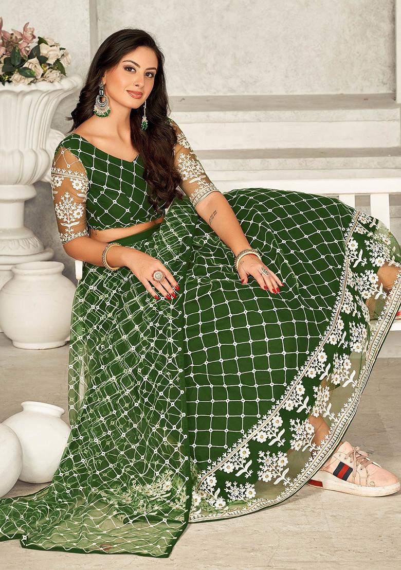 Mehendi Embroidered Net Lehenga Set