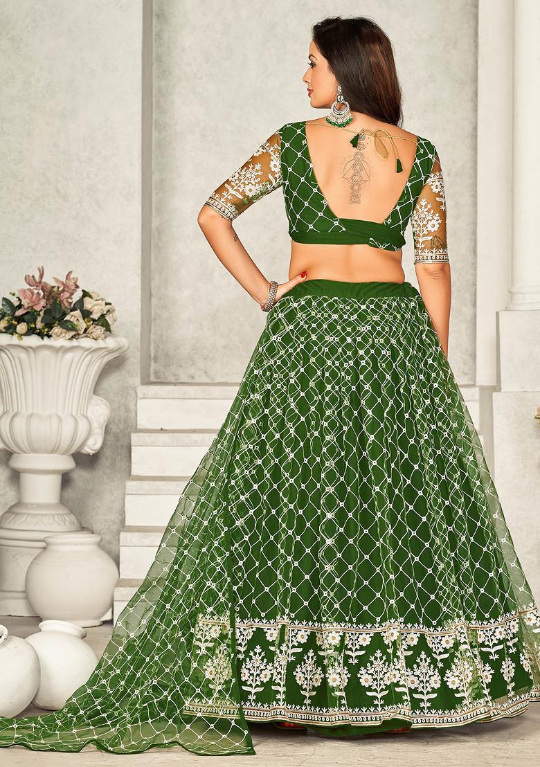Mehendi Embroidered Net Lehenga Set
