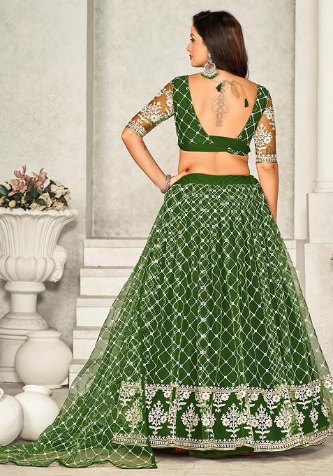 Mehendi Embroidered Net Lehenga Set