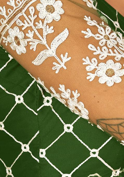 Mehendi Embroidered Net Lehenga Set