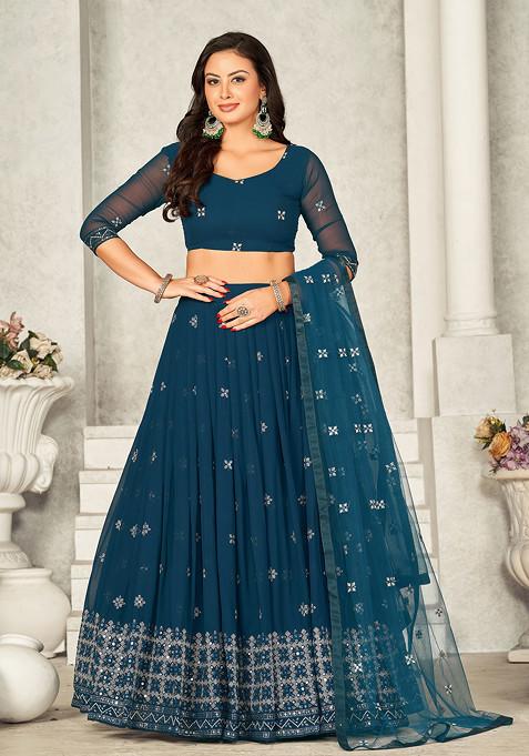 Rama Blue Sequin Embroidered Georgette Lehenga Set