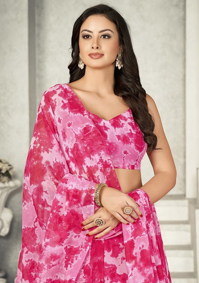 Pink Printed Georgette Lehenga Set