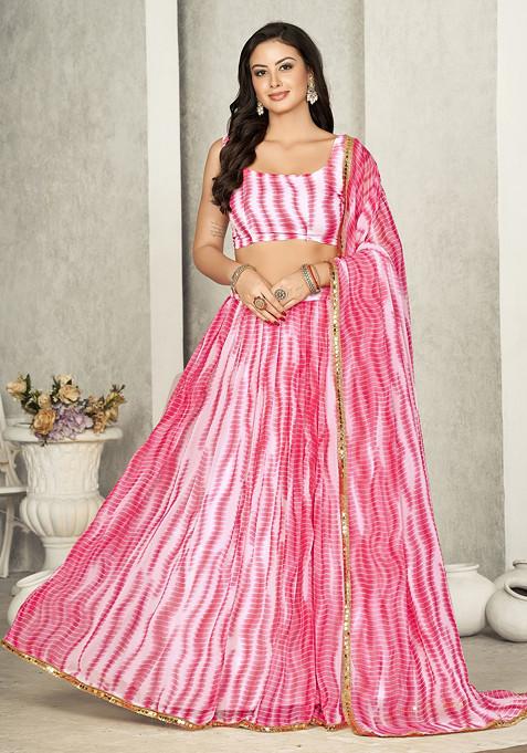 Pink Leheriya Print Georgette Lehenga Set