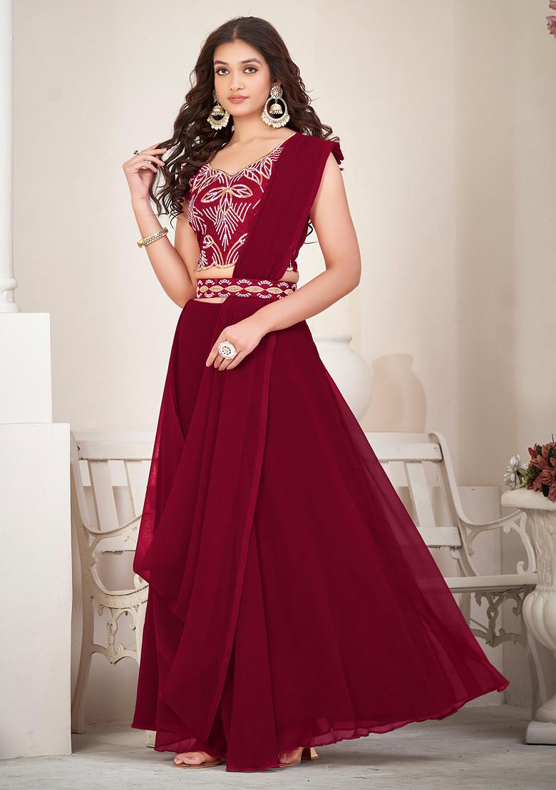 Maroon Embroidered Georgette Lehenga Set