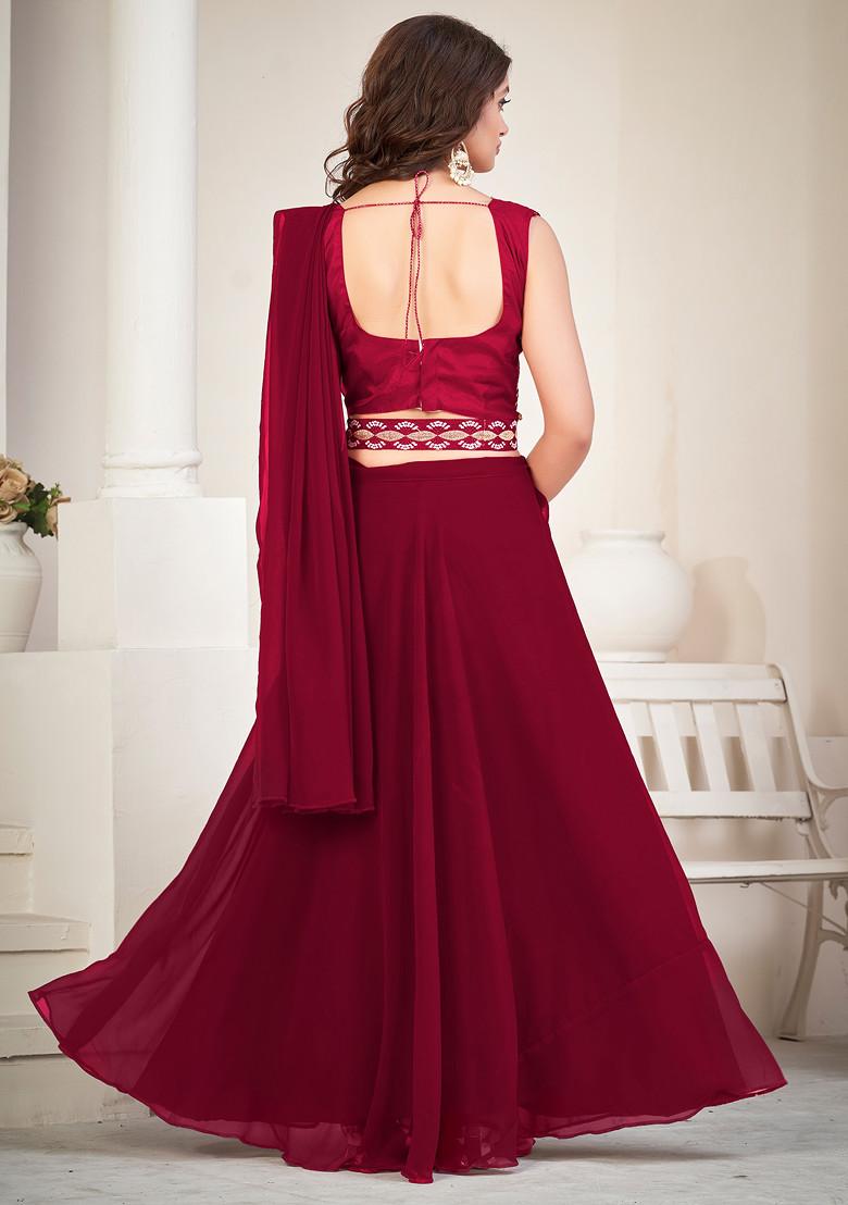 Maroon Embroidered Georgette Lehenga Set