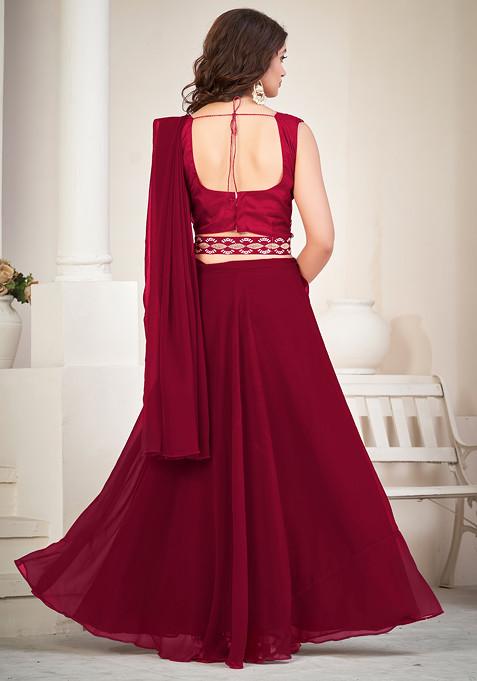Maroon Embroidered Georgette Lehenga Set