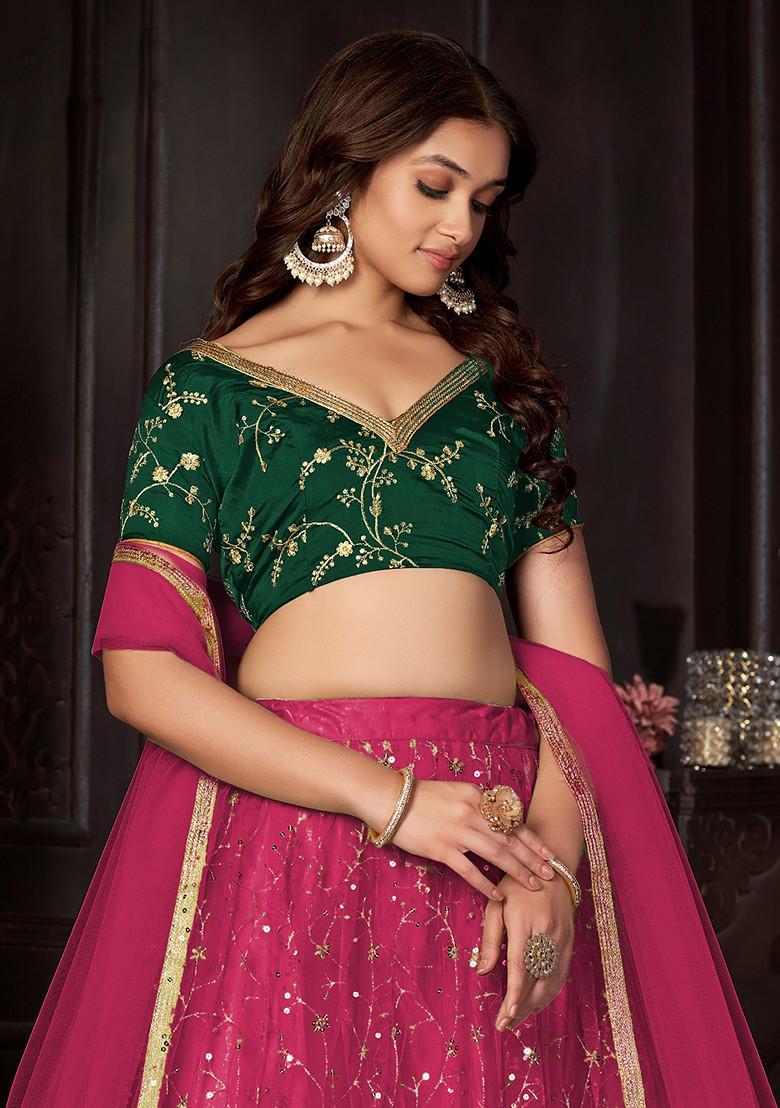 Dark Pink Sequin Embroidered Net Lehenga Set