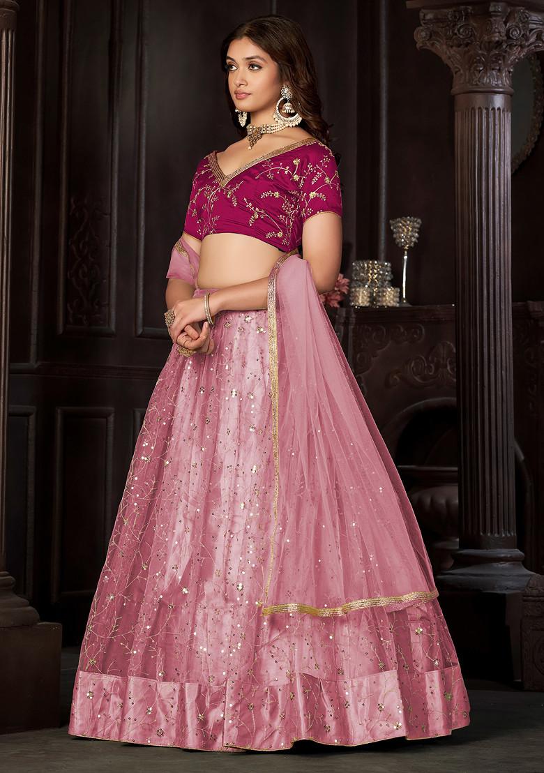Baby Pink Sequin Embroidered Net Lehenga Set