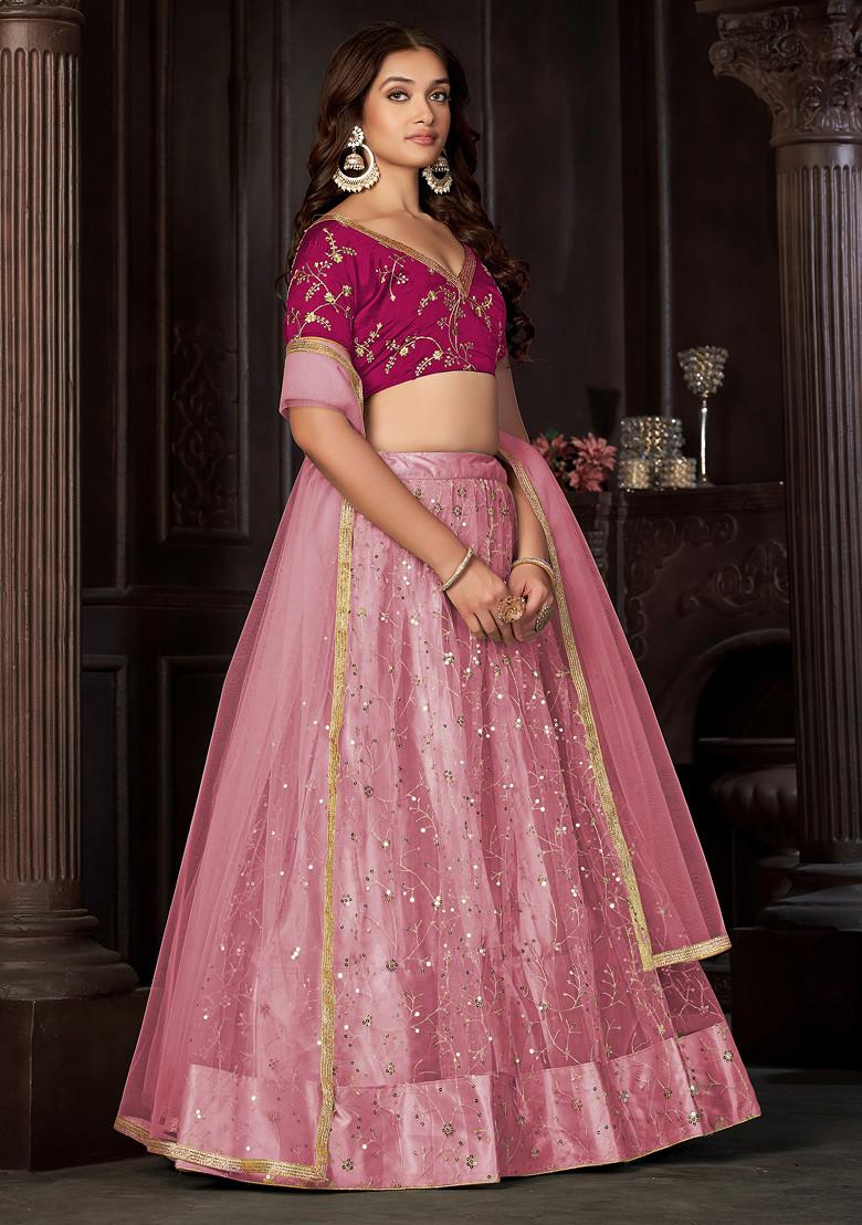 Baby Pink Sequin Embroidered Net Lehenga Set