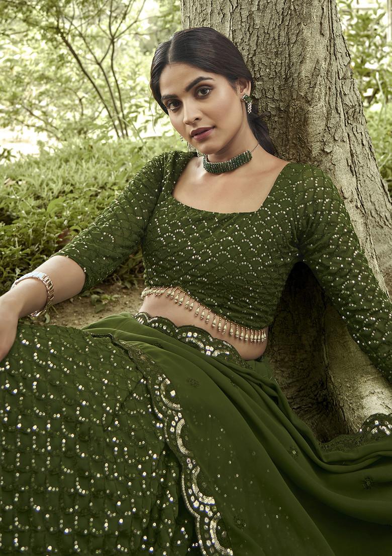 Mehendi Sequin Embroidered Georgette Lehenga Set