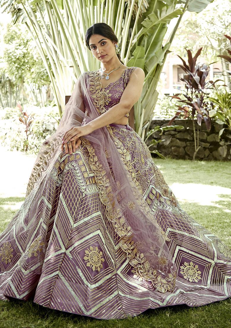 Onion Ribbon Work Net Lehenga Set