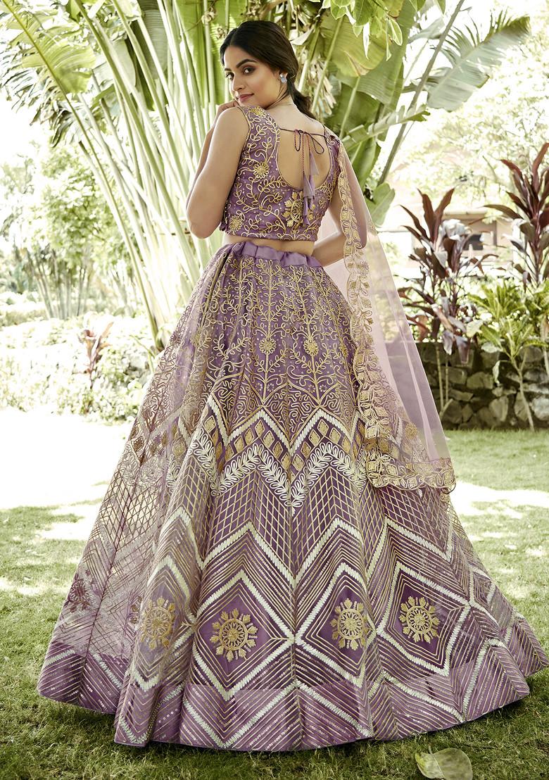 Onion Ribbon Work Net Lehenga Set