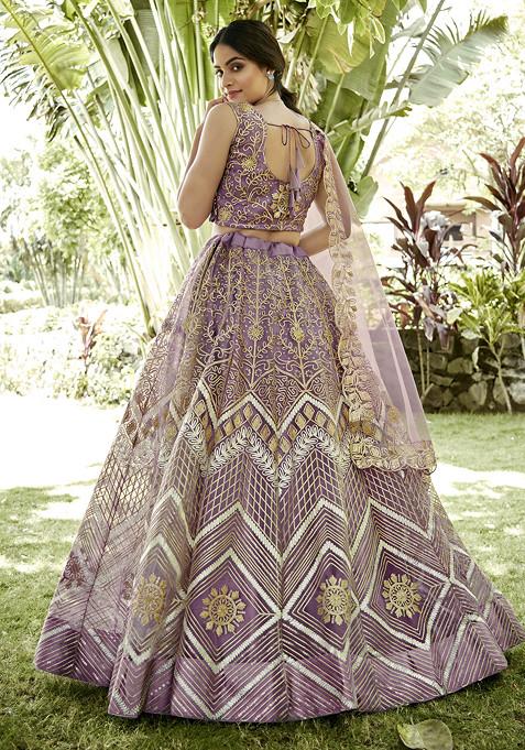 Onion Ribbon Work Net Lehenga Set