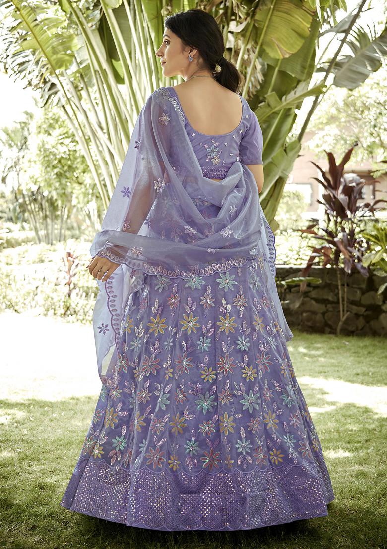 Light Purple Sequin Embroidered Silk Net Lehenga Set
