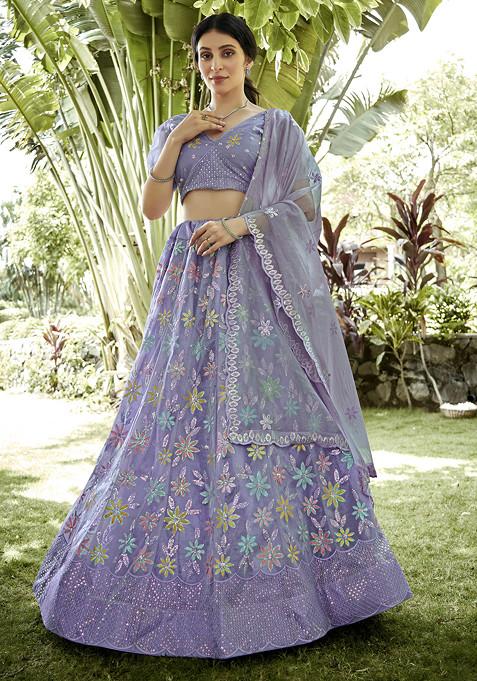 Light Purple Sequin Embroidered Silk Net Lehenga Set