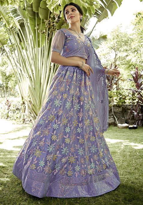 Light Purple Sequin Embroidered Silk Net Lehenga Set