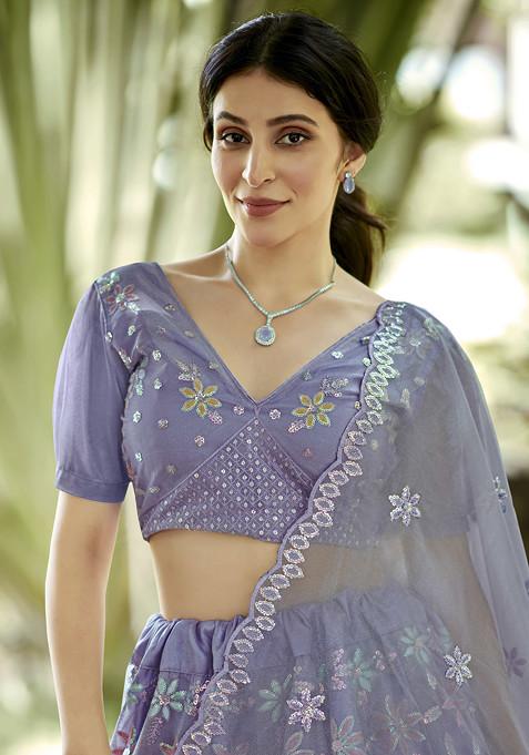 Light Purple Sequin Embroidered Silk Net Lehenga Set