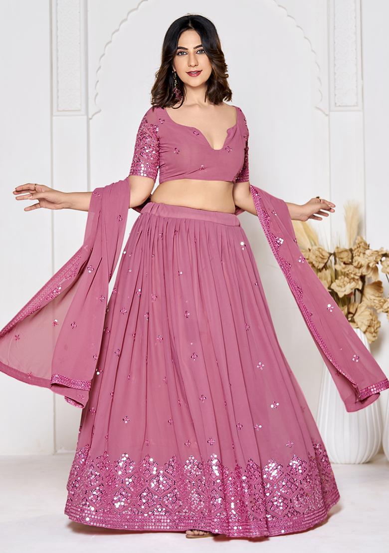 Dusty Pink Sequin Embroidered Georgette Lehenga Set