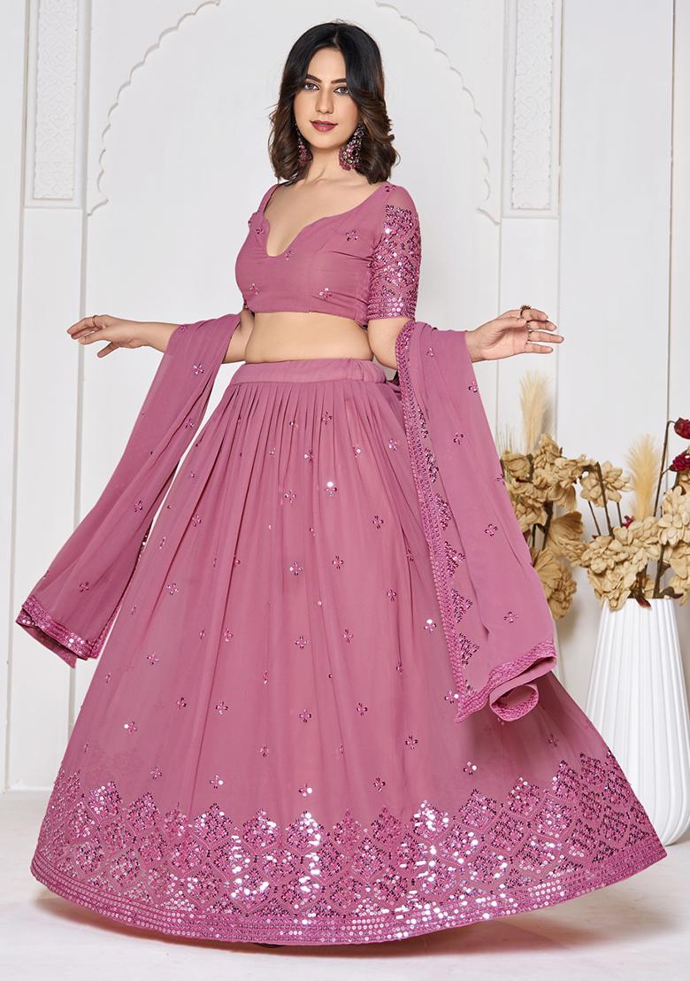 Dusty Pink Sequin Embroidered Georgette Lehenga Set