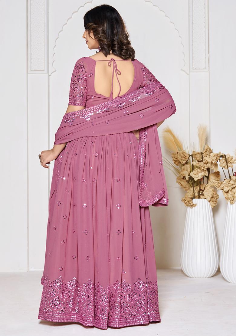 Dusty Pink Sequin Embroidered Georgette Lehenga Set