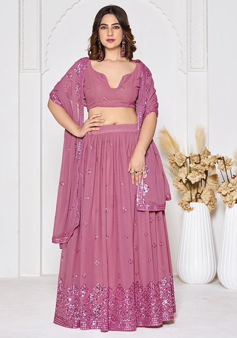 Dusty Pink Sequin Embroidered Georgette Lehenga Set