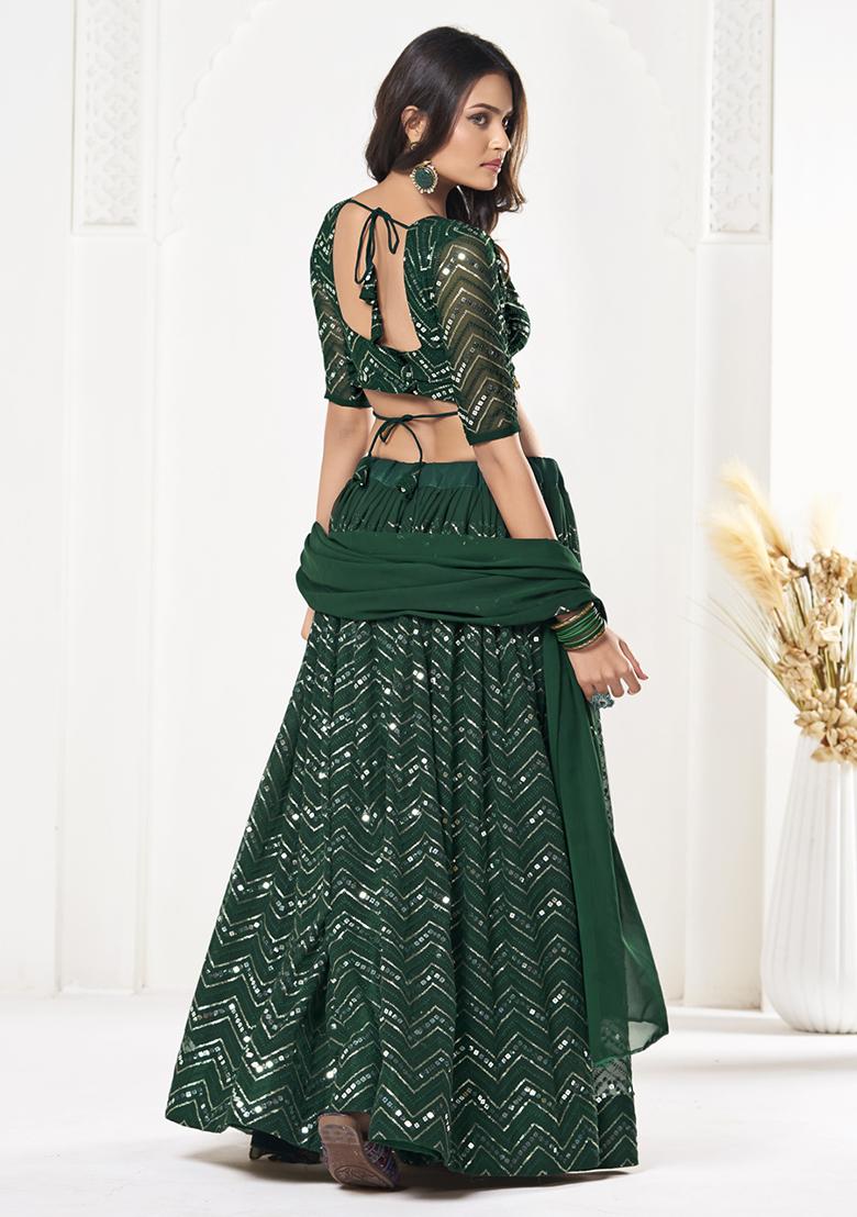 Green Sequin Embroidered Georgette Lehenga Set