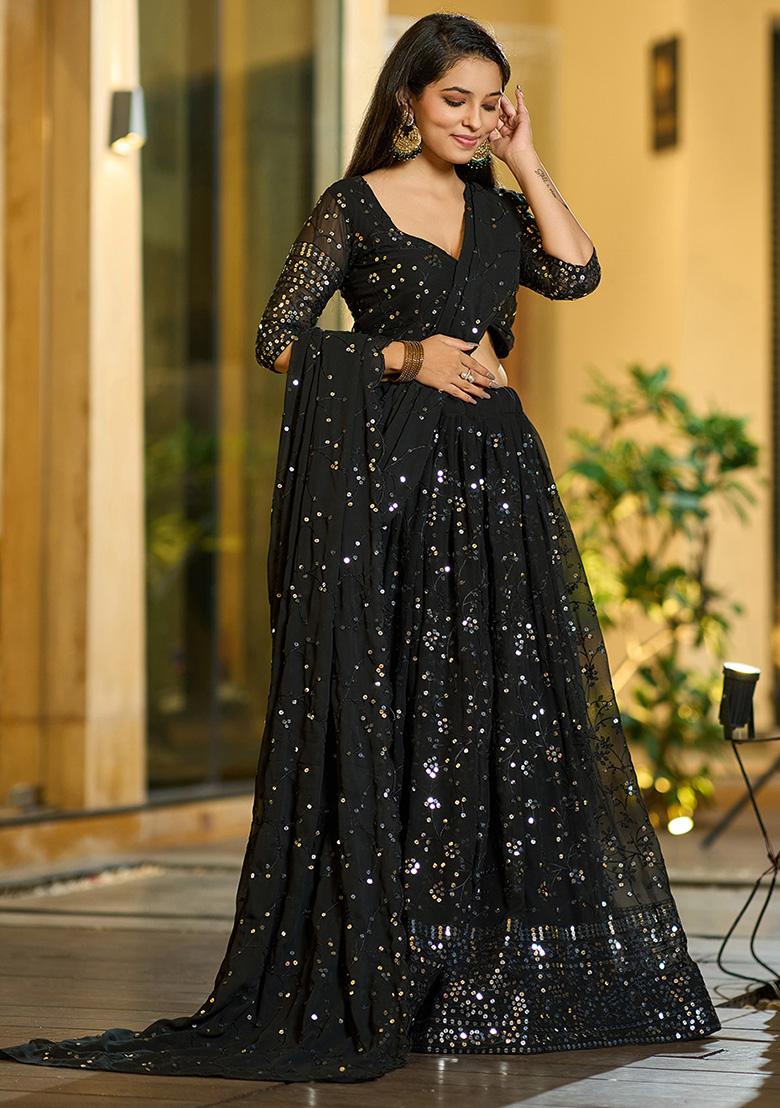 Black Sequin Embroidered Georgette Lehenga Set