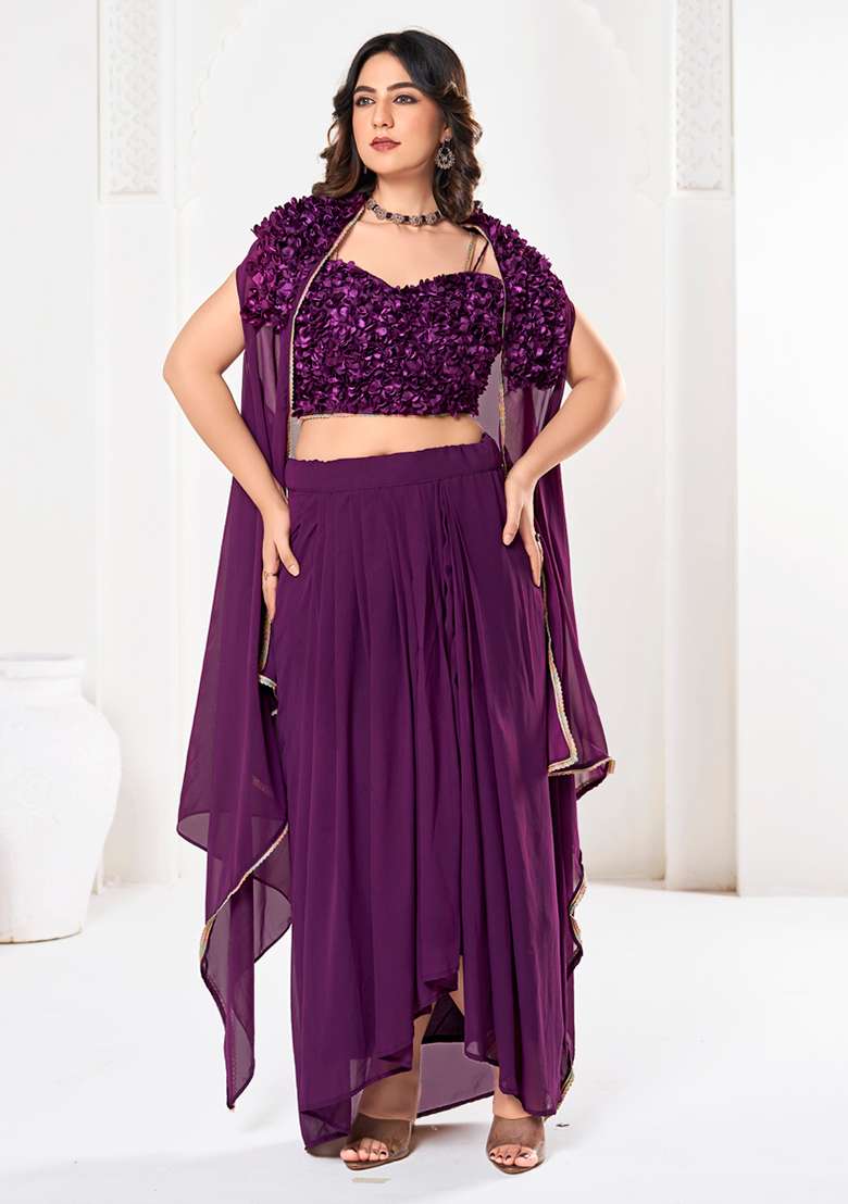 Purple Self Design Silk Blend Lehenga Set for Diwali | Wedding & Festive Wear - Indya