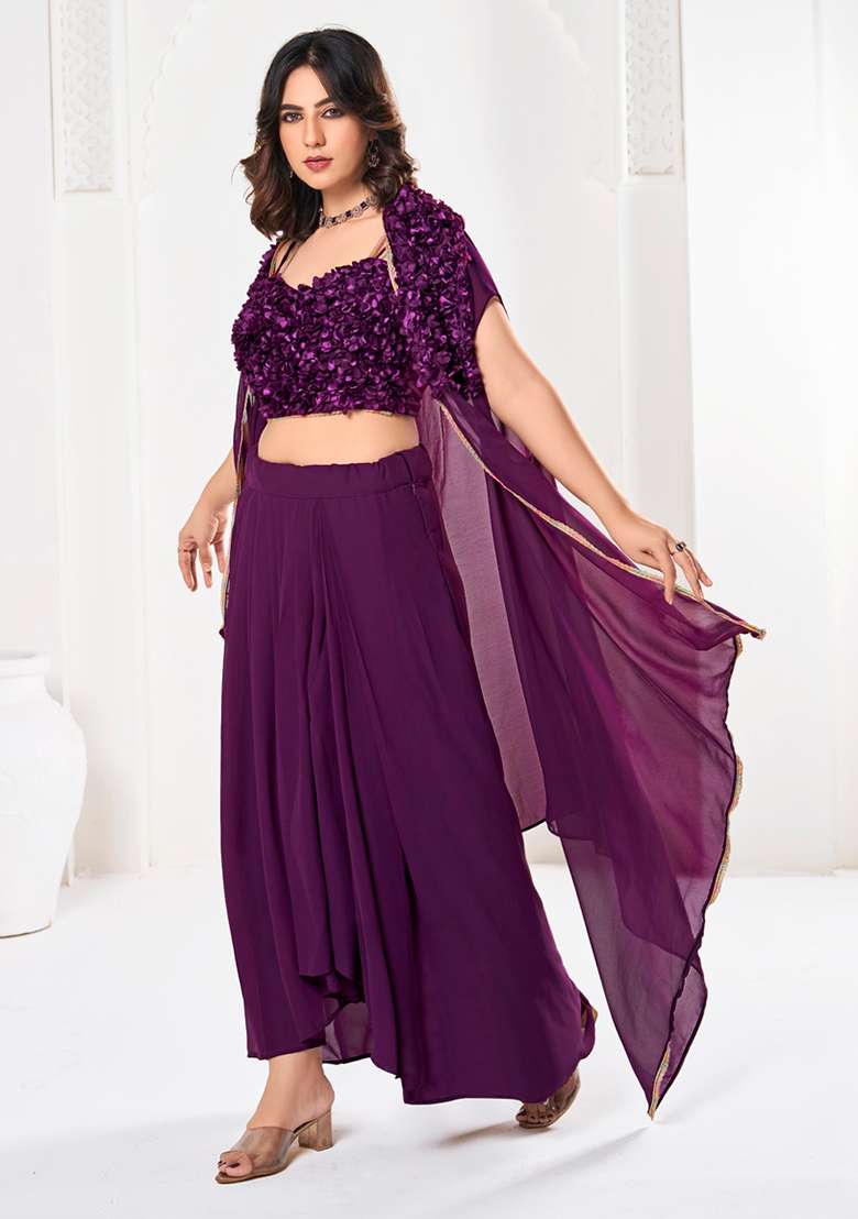Purple Self Design Silk Blend Lehenga Set for Diwali | Wedding & Festive Wear - Indya