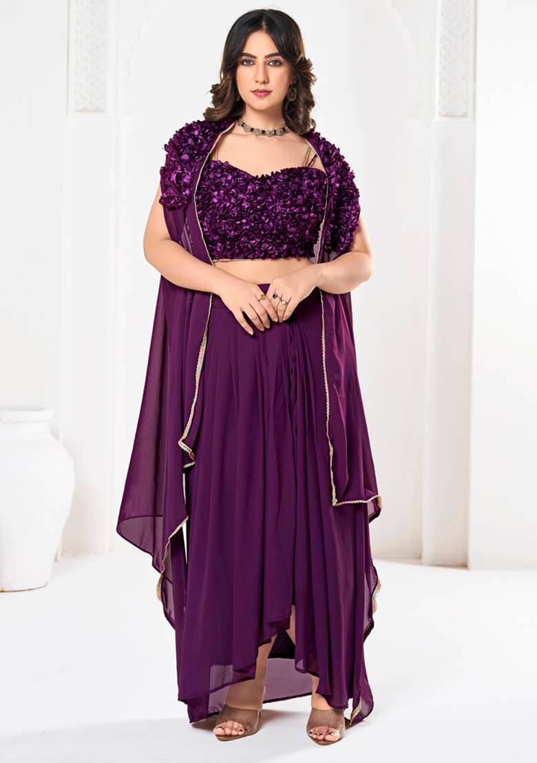 Purple Self Design Silk Blend Lehenga Set for Diwali | Wedding & Festive Wear - Indya