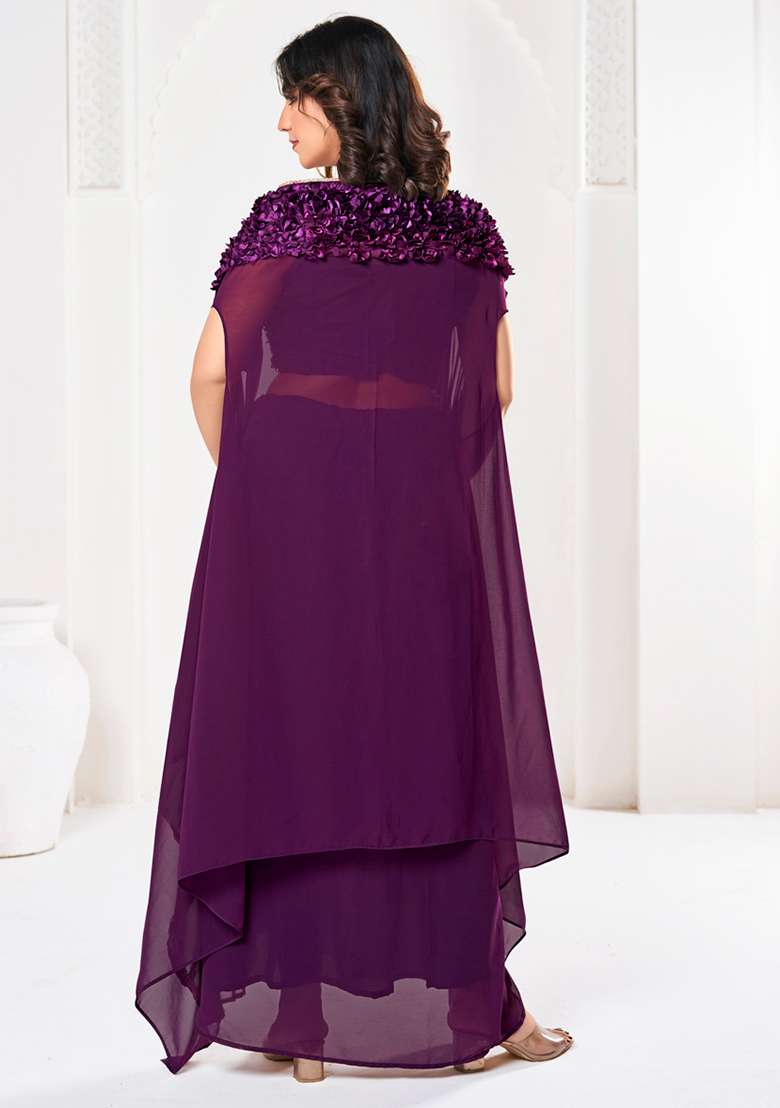 Purple Self Design Silk Blend Lehenga Set for Diwali | Wedding & Festive Wear - Indya