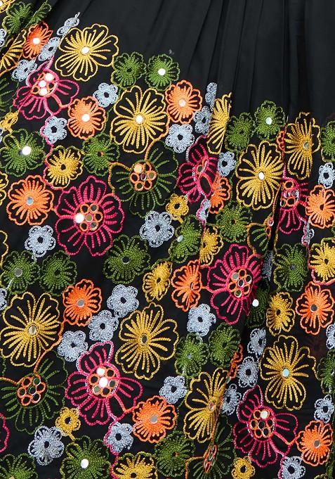 Black Embroidered Georgette Lehenga Set