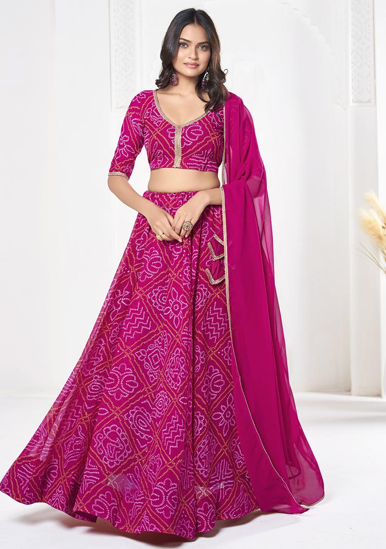 Pink Bandhani Print Georgette Lehenga Set