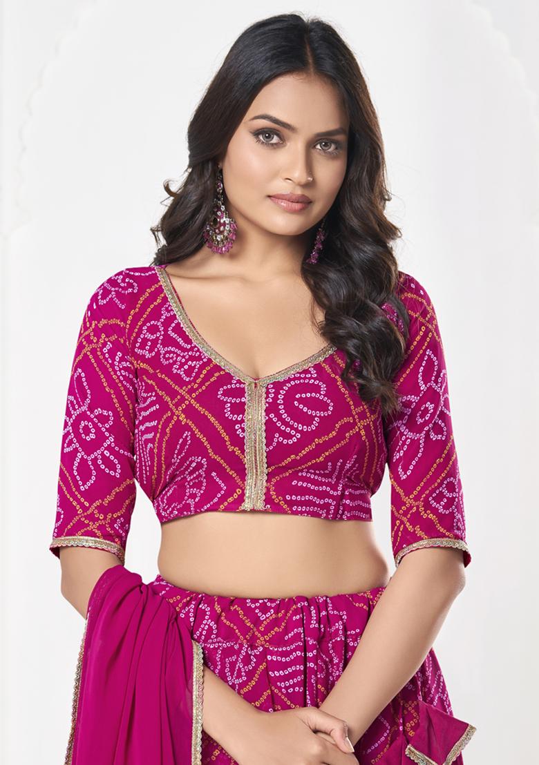 Pink Bandhani Print Georgette Lehenga Set