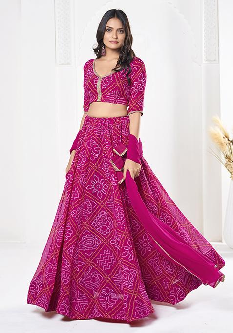 Pink Bandhani Print Georgette Lehenga Set